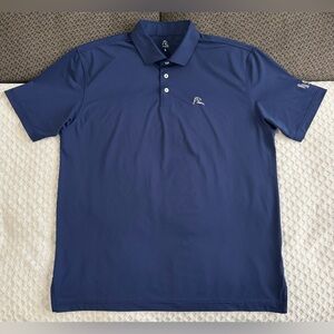 Rhoback Short Sleeve Performance Golf Polo Shirt Solid Navy Blue Large USA Flag